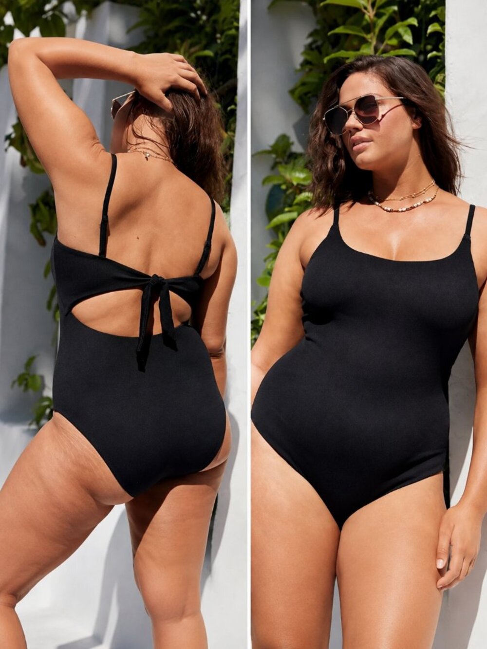 Aerie Ribbed Tie Back One Piece Swimsuit black Size Large - Picture 1 of 6
